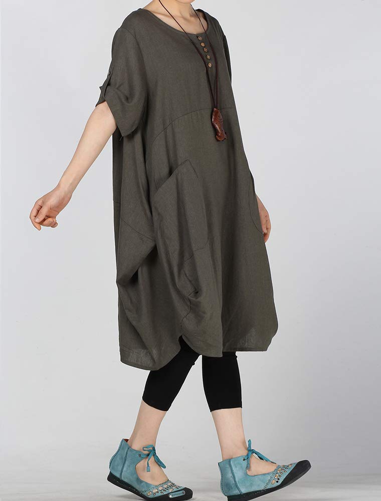 LaovanIn Women's Plus Size Tunic Dress Summer Cotton Linen T Shirt Knee-Length Dresses 3X-Large Green - Image 3